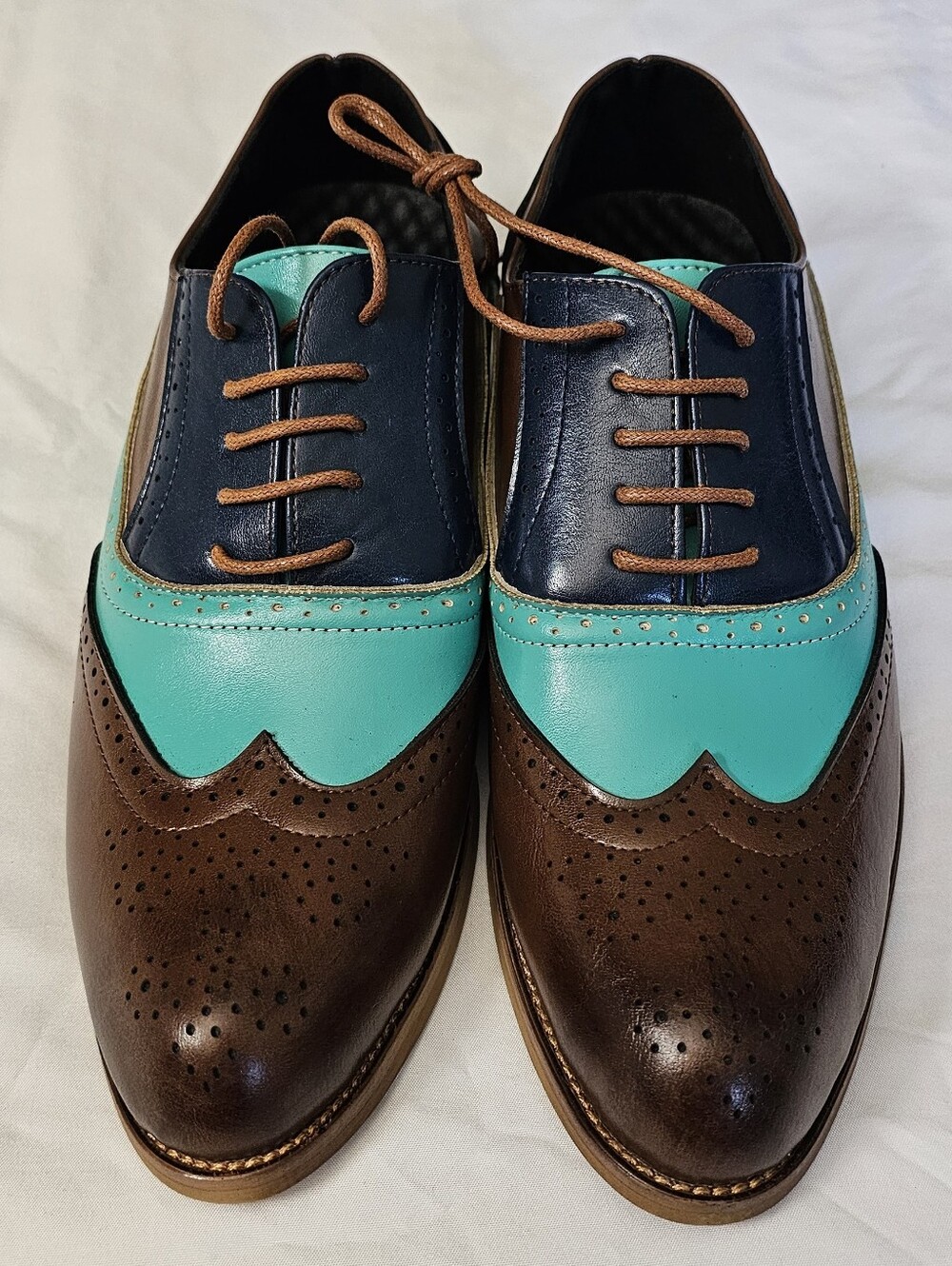 Unique Tri-Tone Faux Leather Lace Up Brogue Oxford Shoes Wingtip Loafers NEW - Picture 12 of 14